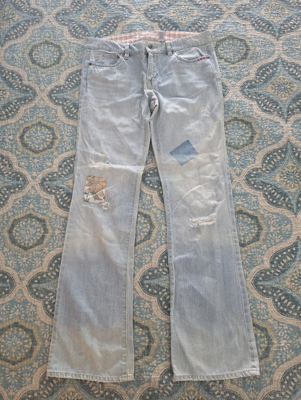 VTG Y2K Old Navy Special Edition Ultra Low Waist Boot-Cut Patchwork Distressed 8